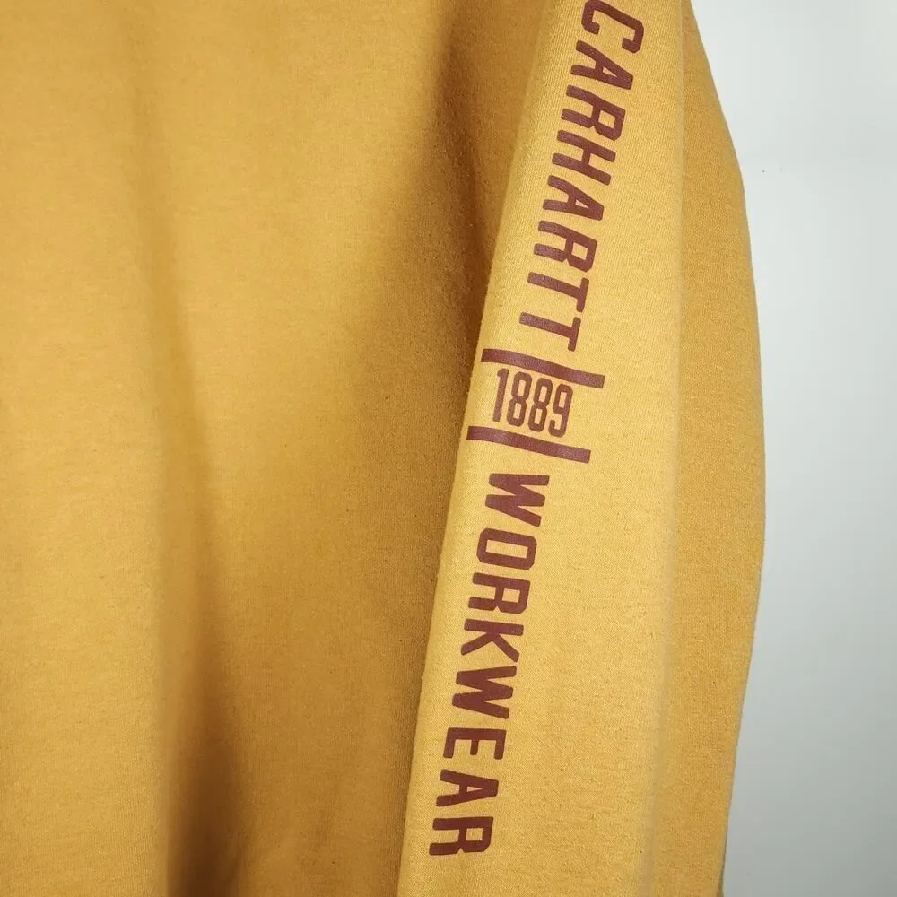 Carhartt Men's Sz Large Mustard Crew Neck Thick Loose Workwear Pullover Sweater